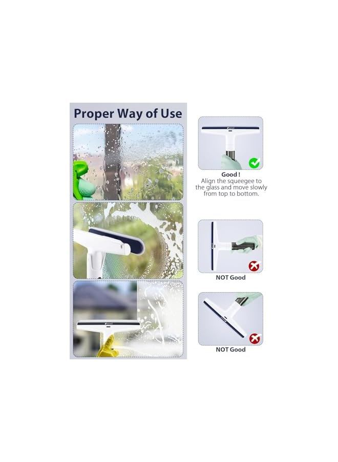 Green Tiger Window Squeegee with Long Handle, Window Cleaning Mop with Washable Pad and Blade Cleaner, Window Cleaner Floor Squeegee for Glass,Wall, Window, Mirror - Image 4