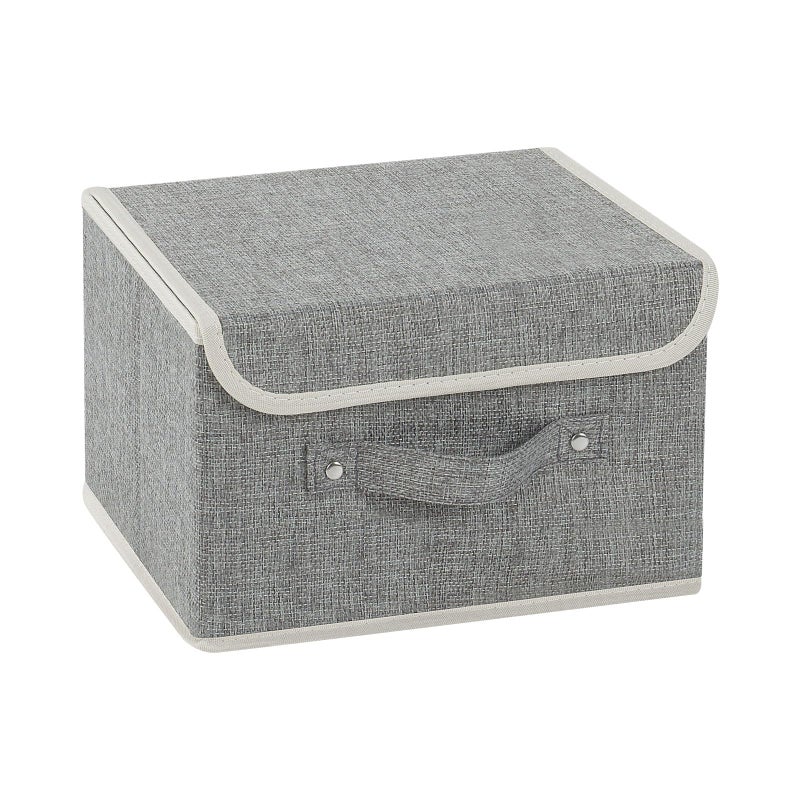 ENUMAIL Storage Boxes, Collapsible Storage Bins with Lids, Cotton and linen cloth Storage Baskets with Handle, for Books, Closet, Bedroom, Home, 10.2x7.9x6.7 in, Grey - Image 1