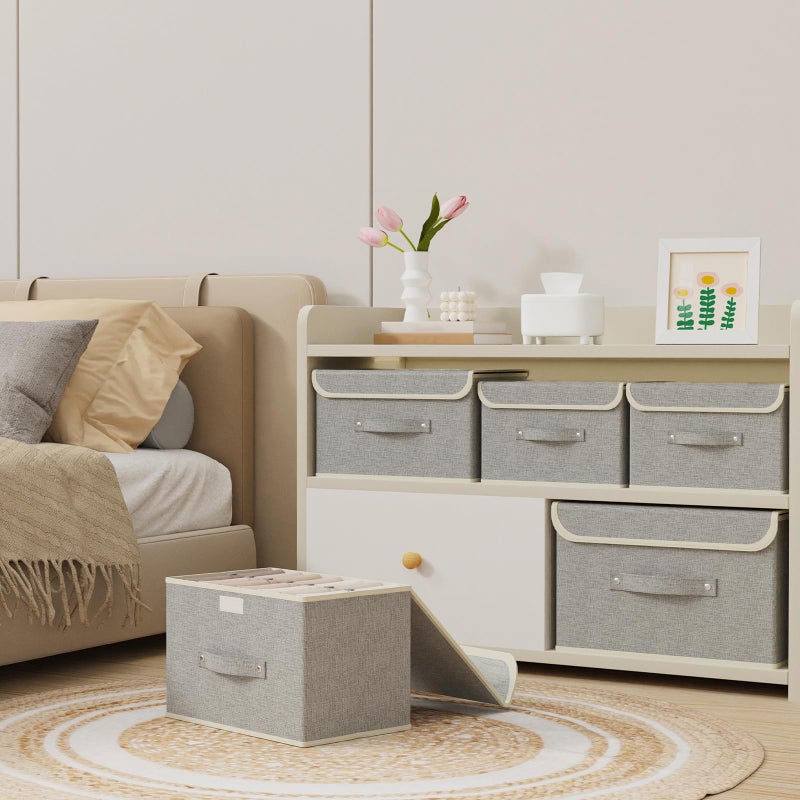 ENUMAIL Storage Boxes, Collapsible Storage Bins with Lids, Cotton and linen cloth Storage Baskets with Handle, for Books, Closet, Bedroom, Home, 10.2x7.9x6.7 in, Grey - Image 3