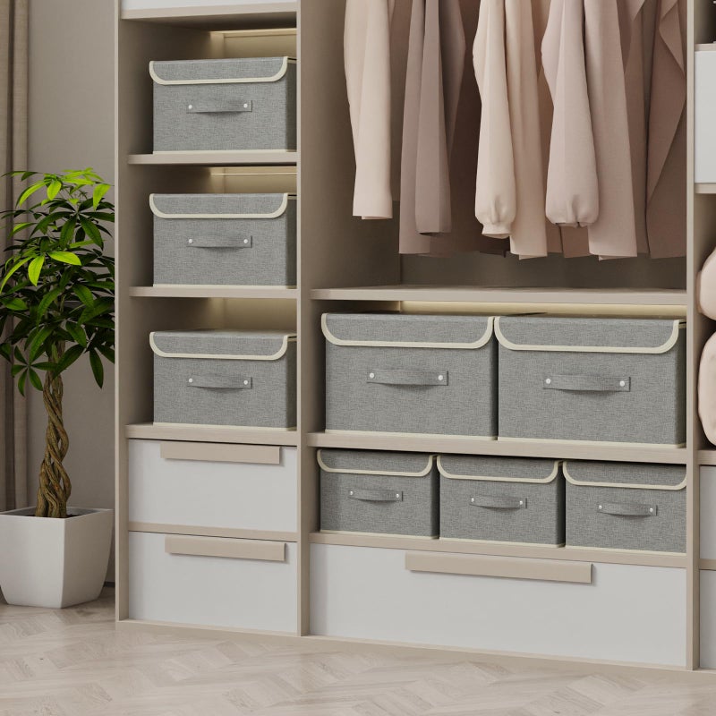 ENUMAIL Storage Boxes, Collapsible Storage Bins with Lids, Cotton and linen cloth Storage Baskets with Handle, for Books, Closet, Bedroom, Home, 10.2x7.9x6.7 in, Grey - Image 2