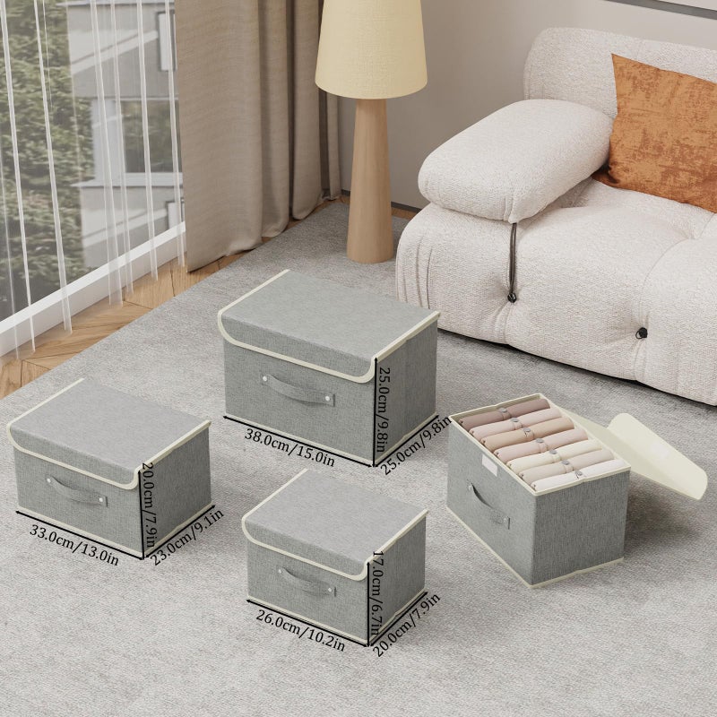 ENUMAIL Storage Boxes, Collapsible Storage Bins with Lids, Cotton and linen cloth Storage Baskets with Handle, for Books, Closet, Bedroom, Home, 10.2x7.9x6.7 in, Grey - Image 4