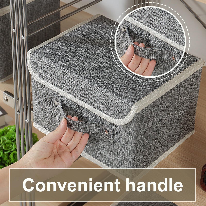 ENUMAIL Storage Boxes, Collapsible Storage Bins with Lids, Cotton and linen cloth Storage Baskets with Handle, for Books, Closet, Bedroom, Home, 10.2x7.9x6.7 in, Grey - Image 5