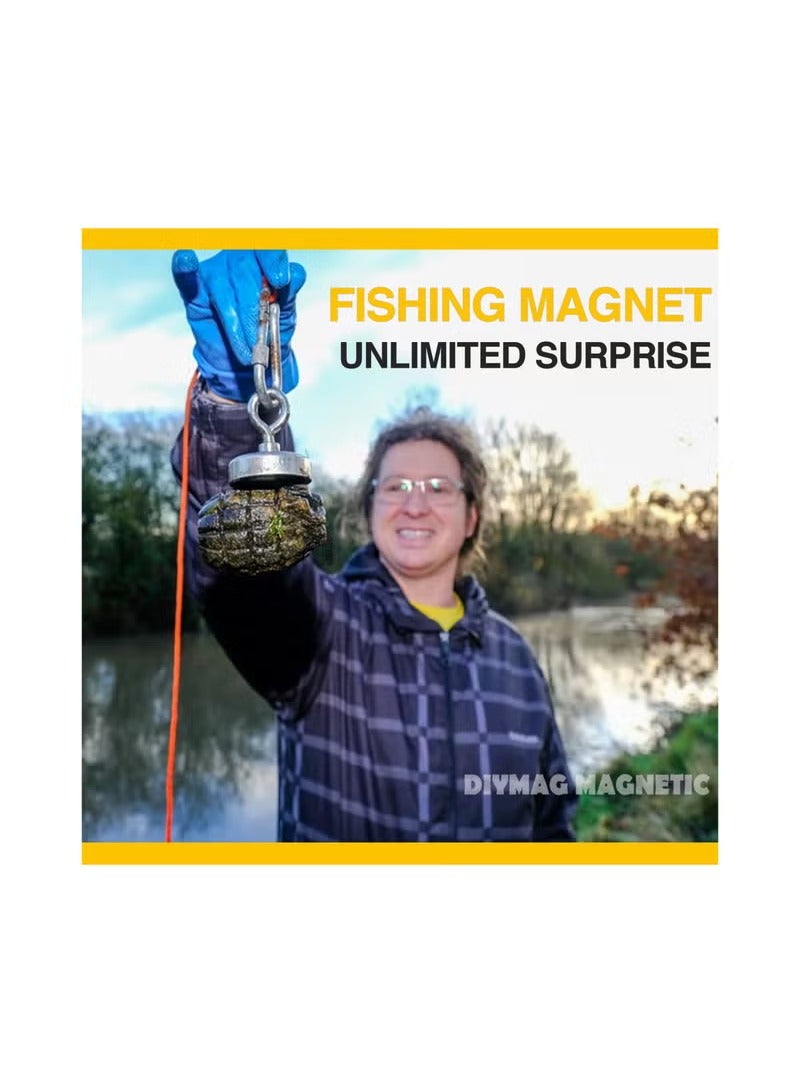 مغناطيس الصيد النيوديميوم قوي جدا ، نموذج F75 - 690g الوزن مع قوة السحب 260kg ، قطر 7.5cm ، وتميز ثقب العين المضاد للإنقاذ النهري والصيد المغناطيسي. يأتي مع حبل 10m وزوج من القفازات. - Image 2