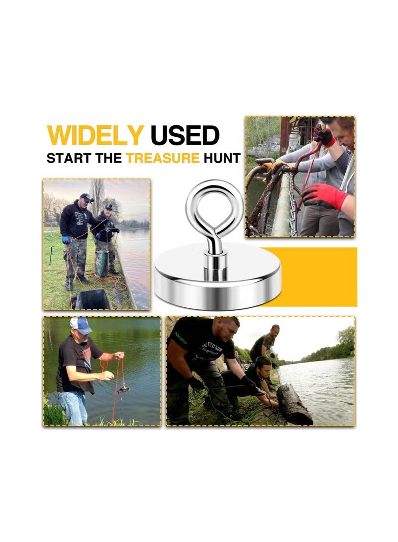 مغناطيس الصيد النيوديميوم قوي جدا ، نموذج F75 - 690g الوزن مع قوة السحب 260kg ، قطر 7.5cm ، وتميز ثقب العين المضاد للإنقاذ النهري والصيد المغناطيسي. يأتي مع حبل 10m وزوج من القفازات. - Image 3