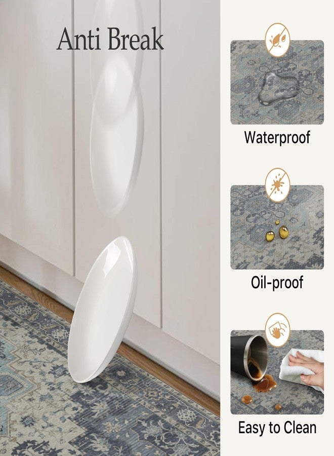 GENIMO Kitchen Mats for Floor 2PCs, Washable Anti Fatigue Mat for Cushioned, 17.3"x47"+17.3"x30", Waterproof Kitchen Rugs, Non Slip Comfort Standing Mat Rug for Home, Sink, Laundry, Center Blue - Image 5