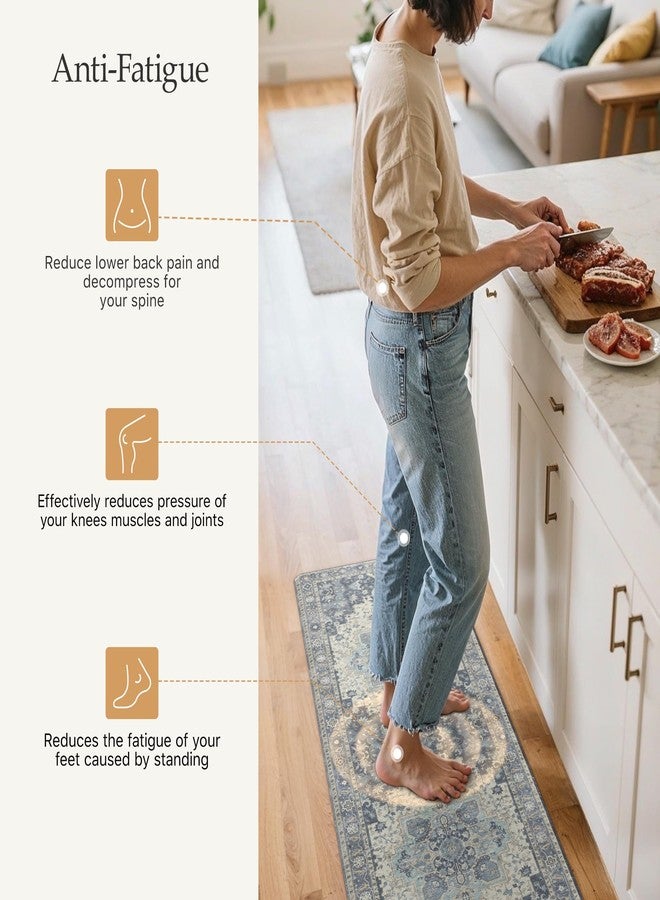 GENIMO Kitchen Mats for Floor 2PCs, Washable Anti Fatigue Mat for Cushioned, 17.3"x47"+17.3"x30", Waterproof Kitchen Rugs, Non Slip Comfort Standing Mat Rug for Home, Sink, Laundry, Center Blue - Image 3