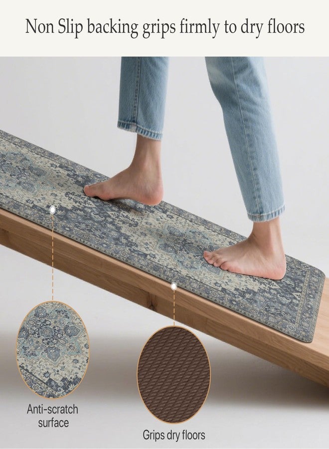GENIMO Kitchen Mats for Floor 2PCs, Washable Anti Fatigue Mat for Cushioned, 17.3"x47"+17.3"x30", Waterproof Kitchen Rugs, Non Slip Comfort Standing Mat Rug for Home, Sink, Laundry, Center Blue - Image 4