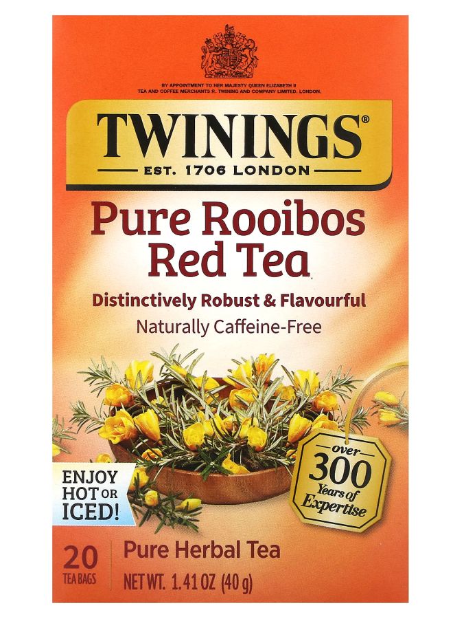 شاي أعشاب نقي شاي روبيوس الأحمر خالي من الكافيين 20 كيس شاي 1.41 أونصة (40 جرام)