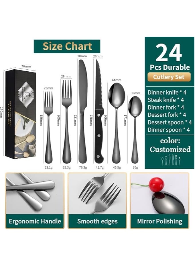 general Black Cutlery Set 4 Servings Deluxe 24 Piece Elegant Western Steak Cutlery Cutlery Set for Home, Restaurant, Dishwasher - Image 4