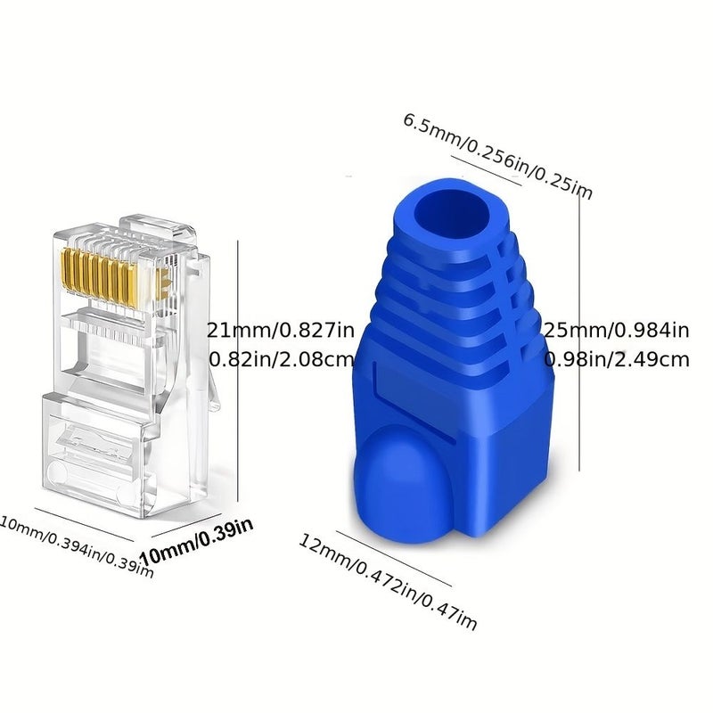 موصلات Cat6 RJ45 من النوع المار (35 قطعة) مع أغطية واقية زرقاء - Image 2