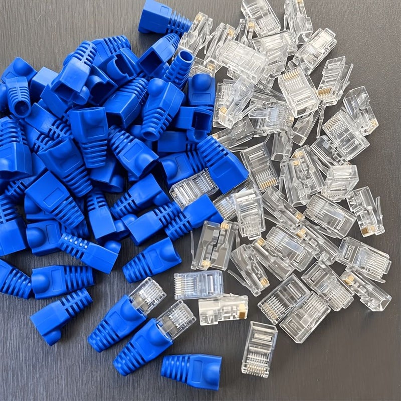موصلات Cat6 RJ45 من النوع المار (35 قطعة) مع أغطية واقية زرقاء - Image 4