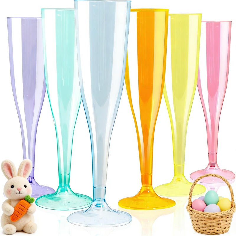 WDF 36 Pack Colorful Plastic Champagne Flutes - 7OZ Colorful Champagne Flutes Plastic Party Supplies, Pink, Yellow, Green, Blue, Purple, Orange Champagne Glasses 6 Pieces Each for Party/Wedding/Easter - Image 1