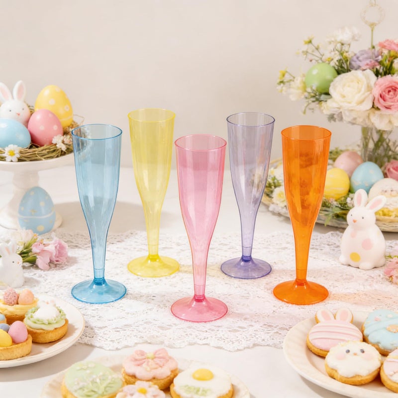 WDF 36 Pack Colorful Plastic Champagne Flutes - 7OZ Colorful Champagne Flutes Plastic Party Supplies, Pink, Yellow, Green, Blue, Purple, Orange Champagne Glasses 6 Pieces Each for Party/Wedding/Easter - Image 3