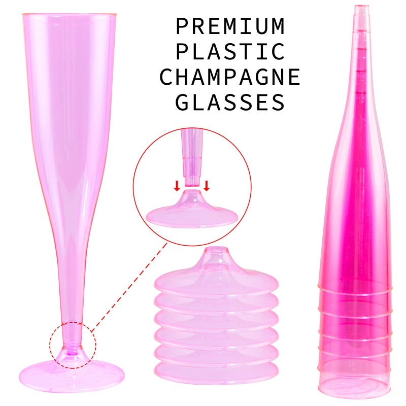 WDF 36 Pack Colorful Plastic Champagne Flutes - 7OZ Colorful Champagne Flutes Plastic Party Supplies, Pink, Yellow, Green, Blue, Purple, Orange Champagne Glasses 6 Pieces Each for Party/Wedding/Easter - Image 5