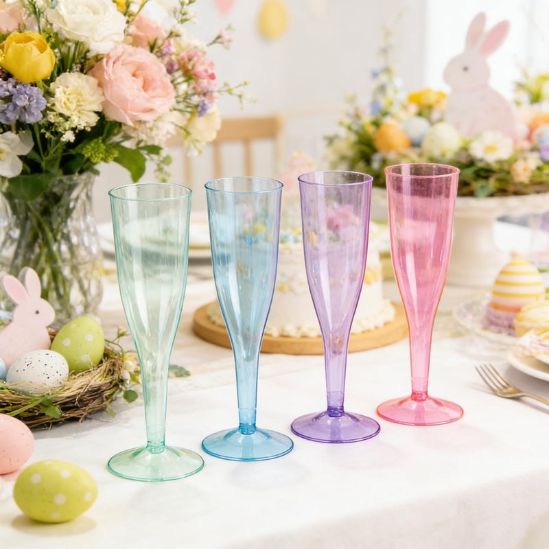 WDF 36 Pack Colorful Plastic Champagne Flutes - 7OZ Colorful Champagne Flutes Plastic Party Supplies, Pink, Yellow, Green, Blue, Purple, Orange Champagne Glasses 6 Pieces Each for Party/Wedding/Easter - Image 2