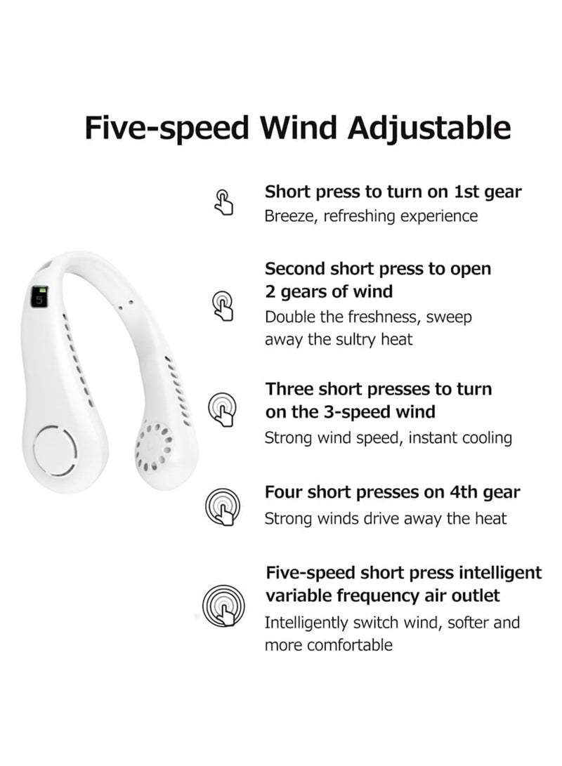 Bladeless Fan Portable Neck Fan 5 Gear Leafless Digital Display Hanging Neck 3000mAh Large Capacity Lazy Air Conditioner USB Handheld Small Fan