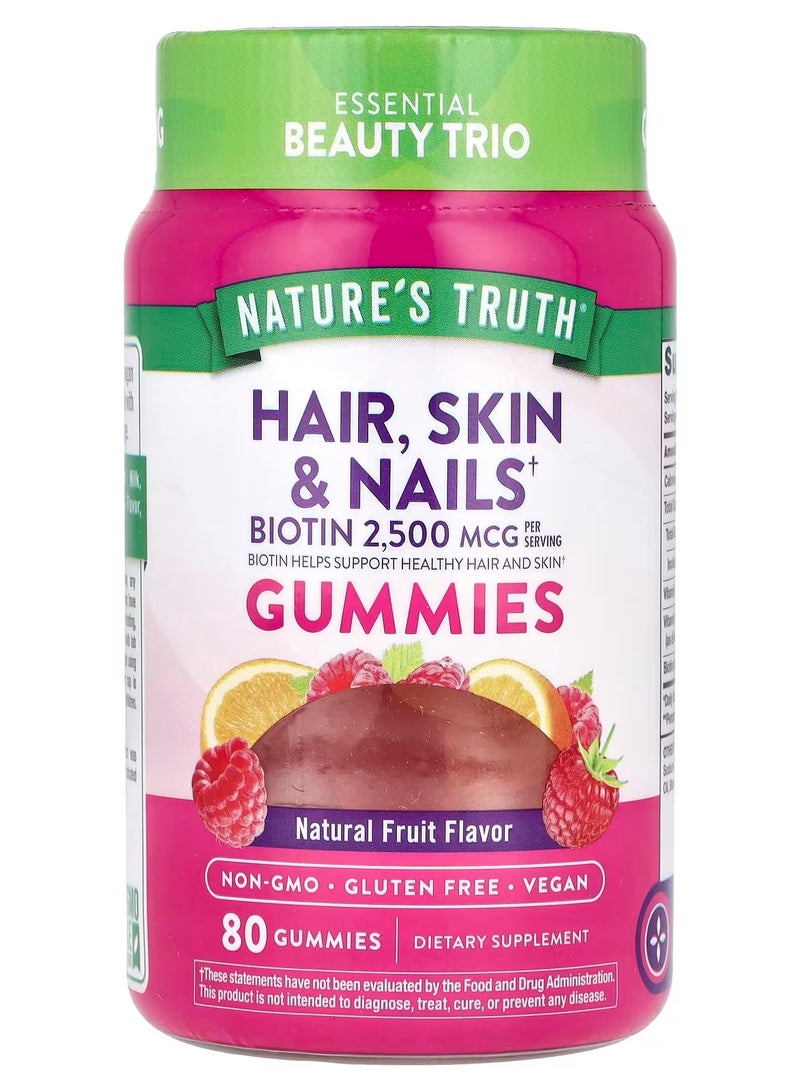 Nature's Truth Hair, Skin & Nails, Natural Fruit, 2,500 mcg, 80 Gummie - Image 1