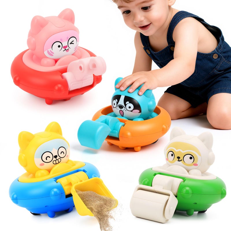 YELUFT Cars Toy for 18m Boys Birthday Gift 4 PCS Press to Go Friction Vehicle Racing Car Toys Set for Toddlers Push and Go Car Toys Infant 1st Birthday Gifts for Boys and Girls - Image 3
