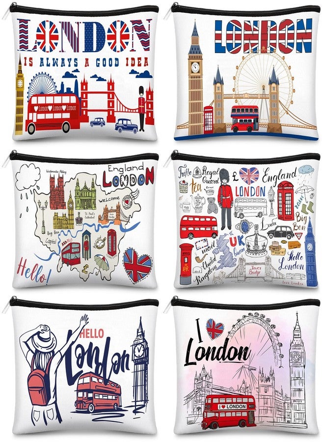 Reginary 6 Pcs City Cosmetic Bag Souvenir Gifts New York Zipper Pouch Chicago Souvenir Seattle Boston Nashville London Paris Italy Alaska Gifts Memento for Women Traveler(London) - Image 1