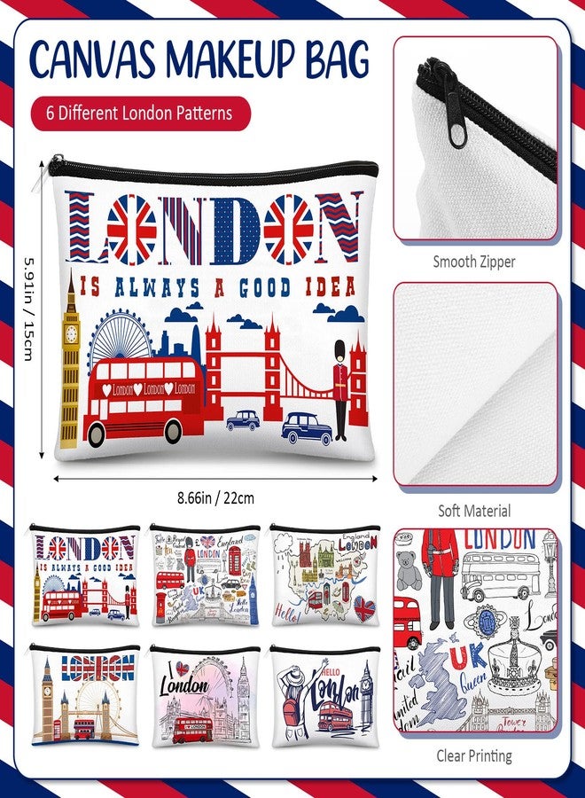 Reginary 6 Pcs City Cosmetic Bag Souvenir Gifts New York Zipper Pouch Chicago Souvenir Seattle Boston Nashville London Paris Italy Alaska Gifts Memento for Women Traveler(London) - Image 2