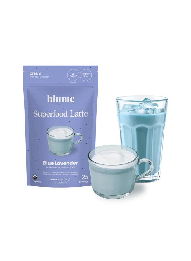 Blume Superfoods Latte - Blue Lavender Powder with Blue Spirulina and Coconut Milk, Caffeine Free, Low-Sugar, Organic, Keto Friendly, Vegan, supports sleep and calmness, Lavender Latte- 25 Servings - Image 1