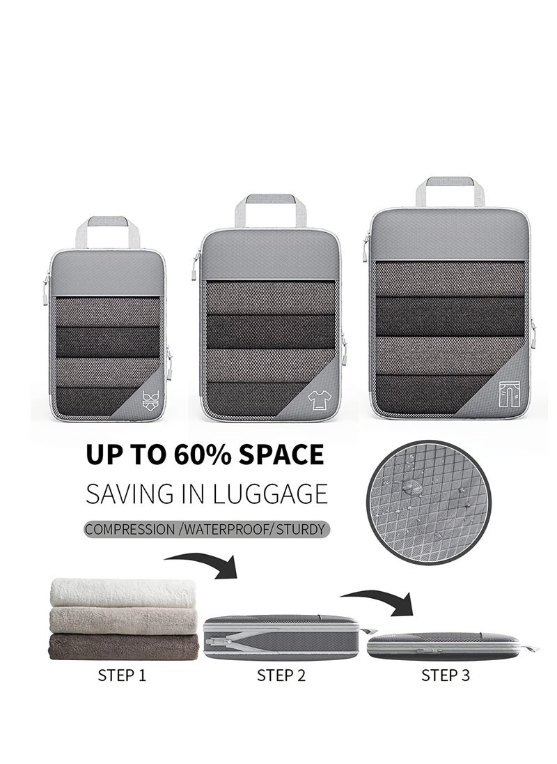 Generic Compression Packing Cubes for Suitcases - 6-Piece Travel Organizer Set for Efficient Packing, Ideal for Men and Women, Gray Travel Accessories for Luggage Organization.  - Image 2