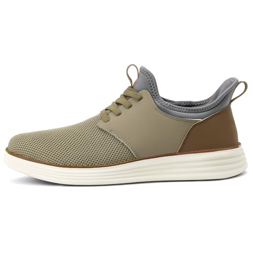 VILOCY Mens Slip On Casual Dress Shoes Hands Free Fashion Sneakers Mesh Tennis Walking Shoes Comfortable Work Shoes Breathable Lightweight Non Slip Khaki,EU42 - Image 2