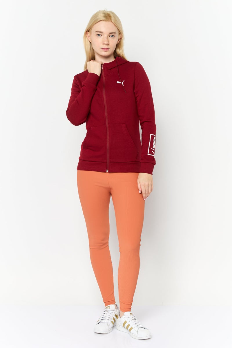 PUMA سويت شيرت خارجي بأكمام طويلة للنساء بقصة عادية، أحمر - Image 3