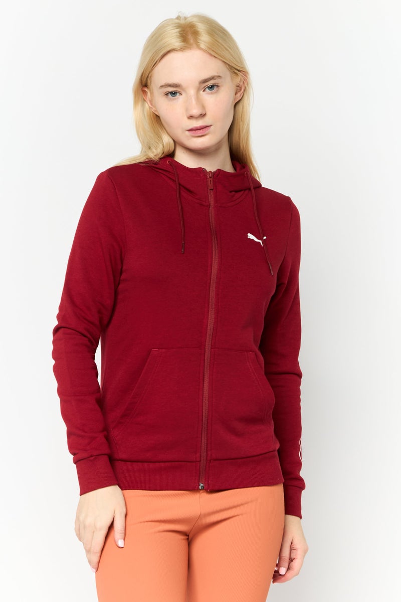 PUMA سويت شيرت خارجي بأكمام طويلة للنساء بقصة عادية، أحمر - Image 1