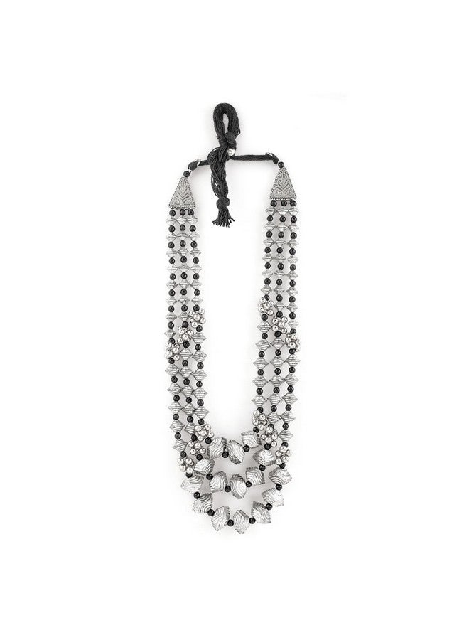 Rubans Oxidized Silver Plated Multi Layered Handcrafted Traditional Beaded Necklace with Geometric and Floral Designs for Women and Girls, Perfect for any Festive & Special Occasions - Image 1