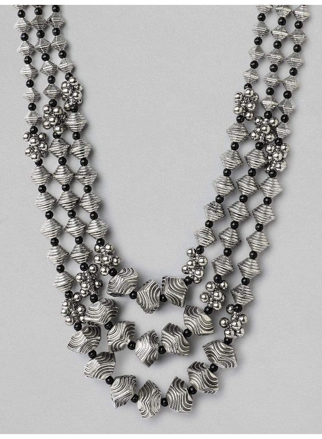 Rubans Oxidized Silver Plated Multi Layered Handcrafted Traditional Beaded Necklace with Geometric and Floral Designs for Women and Girls, Perfect for any Festive & Special Occasions - Image 2