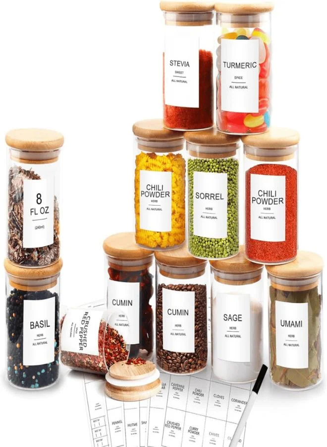 QUESERA Glass Spice Jars with Bamboo Airtight Lids