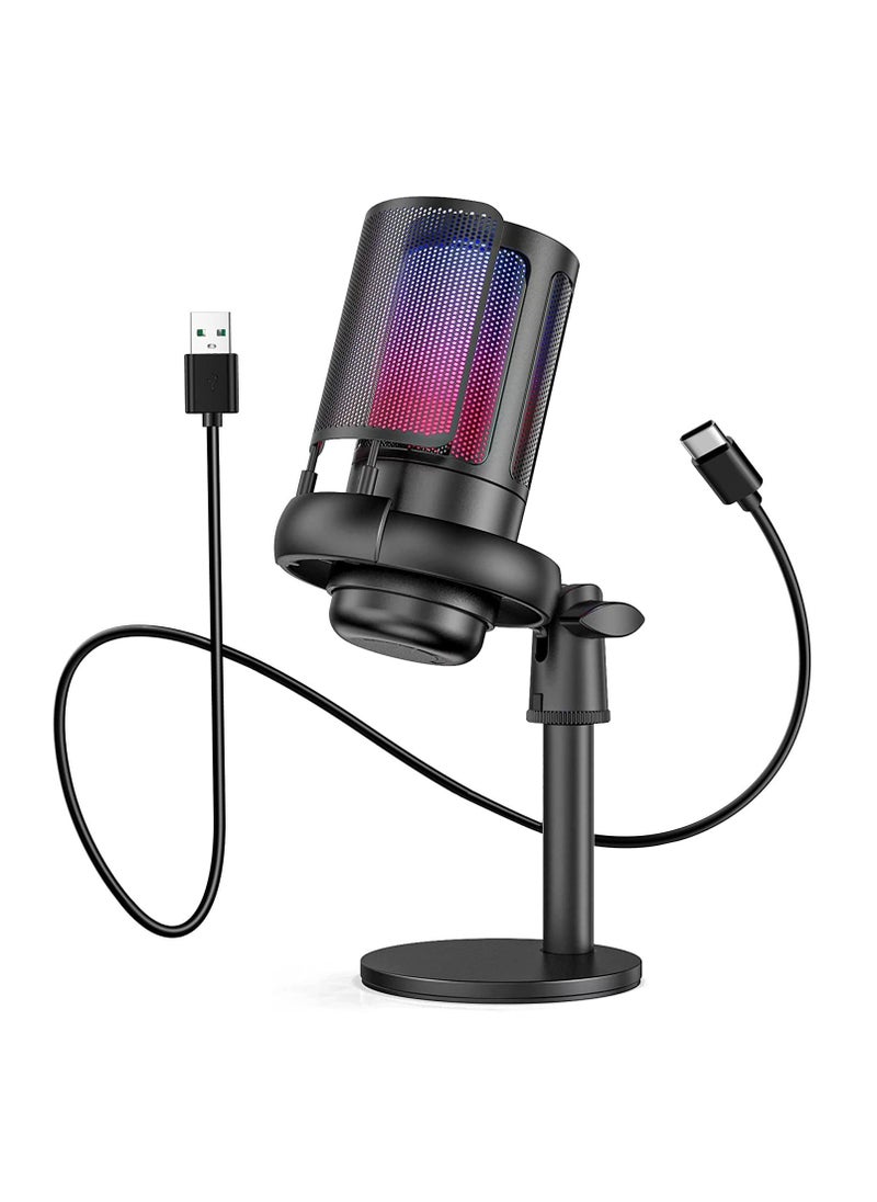 Excefore - USB Microphone for PC, Gaming Mic for PS4/ PS5/ Mac/Phone, Condenser Mic with Quick Mute, RGB Lighting, Pop Filter, Shock Mount, Gain Control, for Gaming, Streaming, Podcasting, Recording, YouTube - Image 1