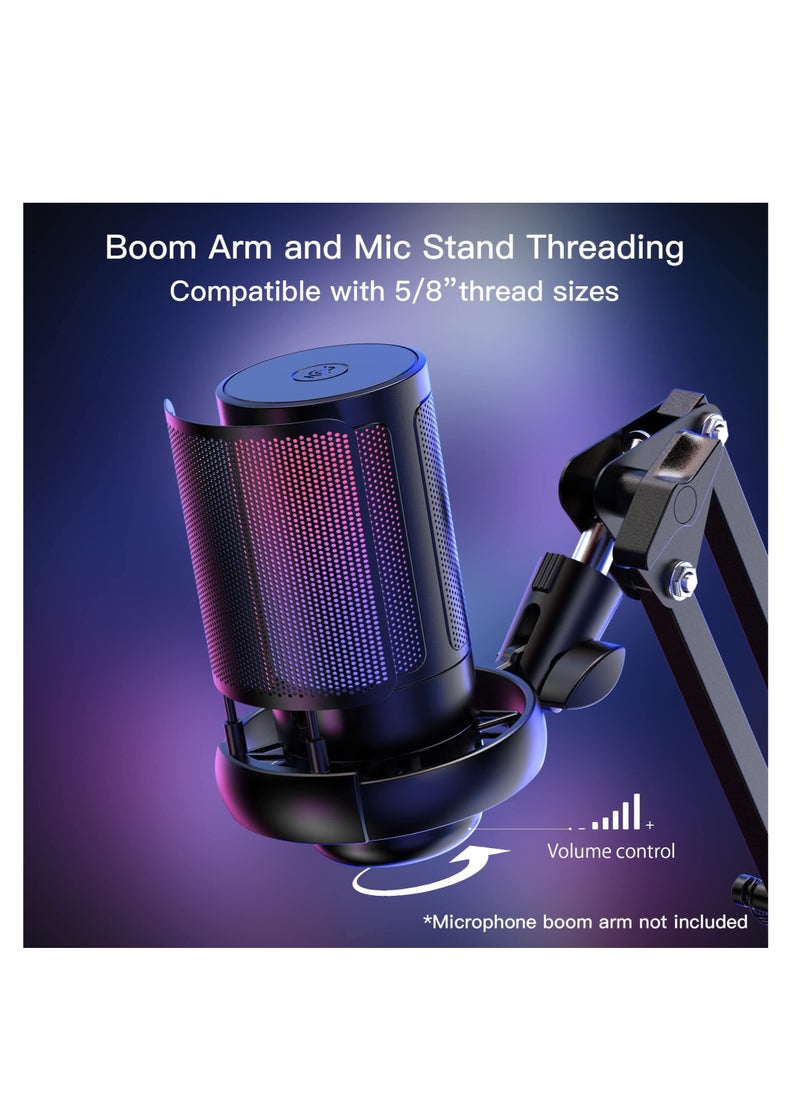 Excefore - USB Microphone for PC, Gaming Mic for PS4/ PS5/ Mac/Phone, Condenser Mic with Quick Mute, RGB Lighting, Pop Filter, Shock Mount, Gain Control, for Gaming, Streaming, Podcasting, Recording, YouTube - Image 1