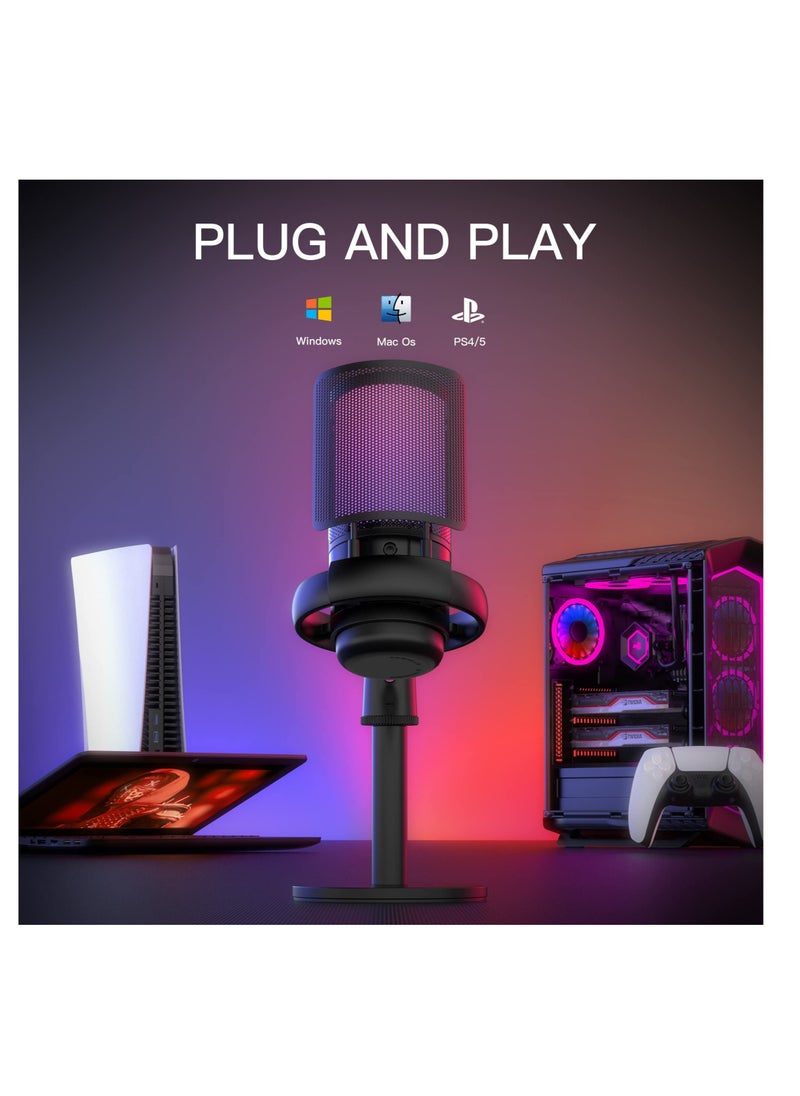 Excefore - USB Microphone for PC, Gaming Mic for PS4/ PS5/ Mac/Phone, Condenser Mic with Quick Mute, RGB Lighting, Pop Filter, Shock Mount, Gain Control, for Gaming, Streaming, Podcasting, Recording, YouTube - Image 1