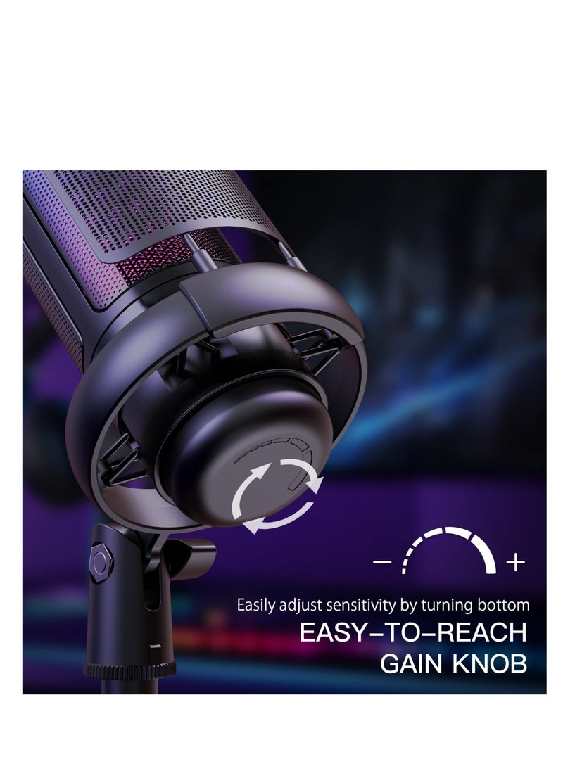 Excefore - USB Microphone for PC, Gaming Mic for PS4/ PS5/ Mac/Phone, Condenser Mic with Quick Mute, RGB Lighting, Pop Filter, Shock Mount, Gain Control, for Gaming, Streaming, Podcasting, Recording, YouTube - Image 1