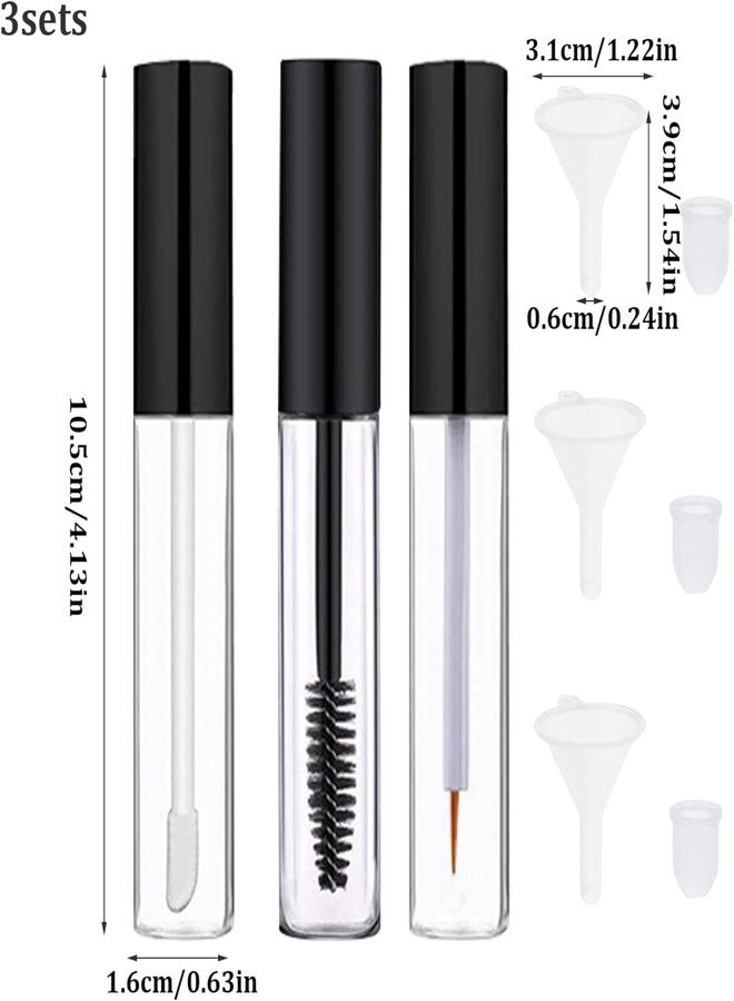 RAJry 3 PCS Set 10ml Empty Mascara Tube 10 ml Eyeliner Bottle 10 ml Lip Gloss Container with 3 Nos. Rubber Inserts and 3 Nos Funnels - Image 2