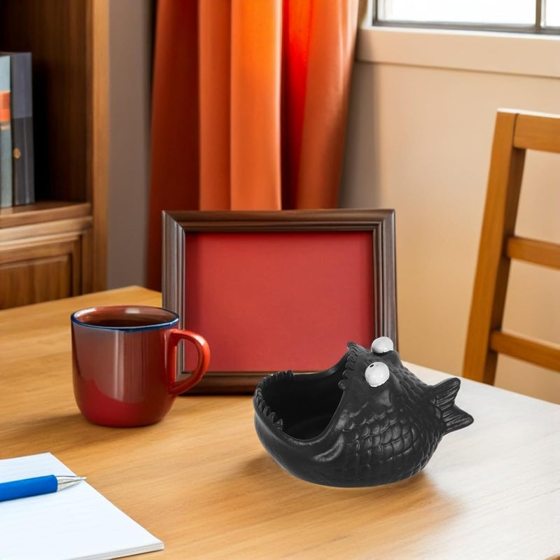 Ceramic Ashtray Large Mouth Fish Design Windproof Desktop Ash Tray Smokeless Office and Outdoor Tabletop Decorative Ash Holder for Smokers - Image 5