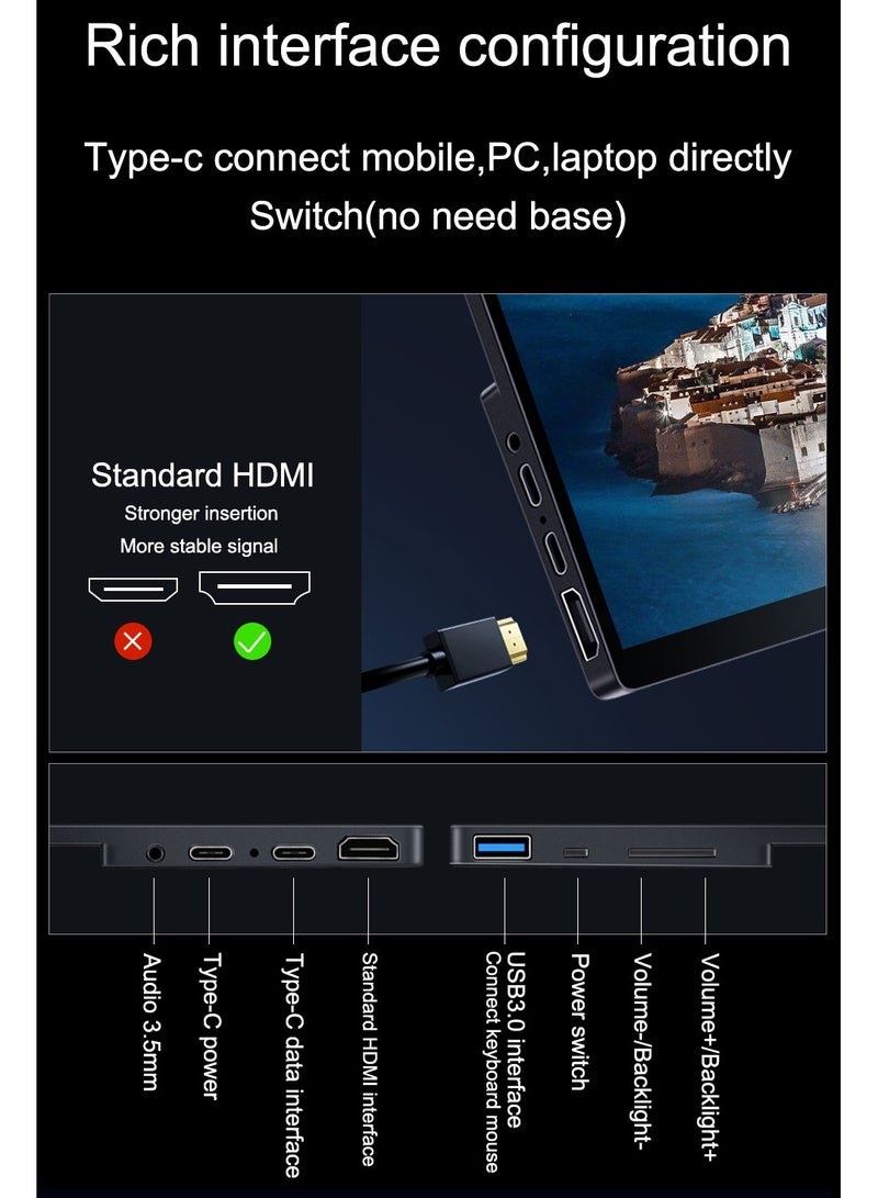 16" Portable Monitor, 1920x1200P Gaming HDMI USB-C External Secondary Display for Phones PCs PS-4 PS-5 Switch, Built-in Kickstand & Speakers  - Image 3