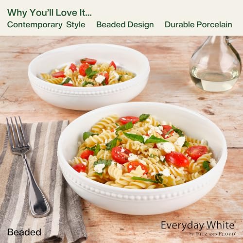 Everyday White by Fitz and Floyd Beaded Dinner Pasta Bowls, Set of 4 - Image 4