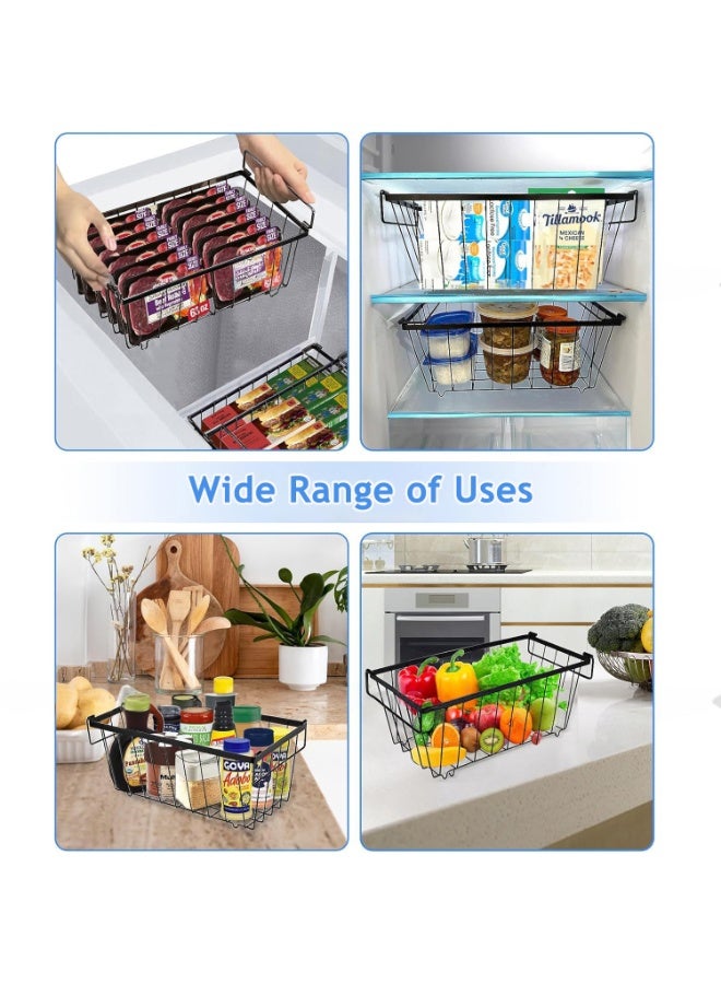 WALALLA 4 Pack Metal Large Chest Freezer Organizer, Stackable Freezer Baskets, Home Storage Banket, Freezer Drawers, Freezer Divider, Kitchen Storage Banket, Fridge Organizers  with Handles - Image 3