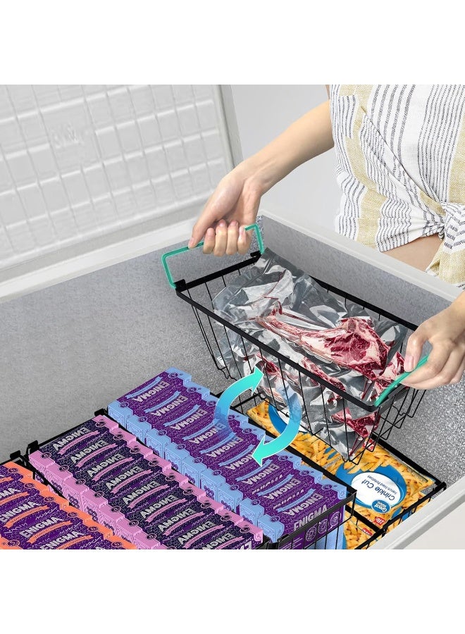 WALALLA 4 Pack Metal Large Chest Freezer Organizer, Stackable Freezer Baskets, Home Storage Banket, Freezer Drawers, Freezer Divider, Kitchen Storage Banket, Fridge Organizers  with Handles - Image 2