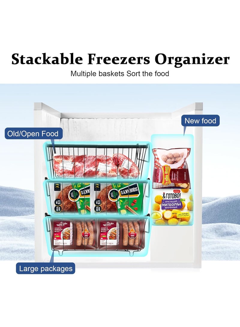 WALALLA 4 Pack Metal Large Chest Freezer Organizer, Stackable Freezer Baskets, Home Storage Banket, Freezer Drawers, Freezer Divider, Kitchen Storage Banket, Fridge Organizers  with Handles - Image 4