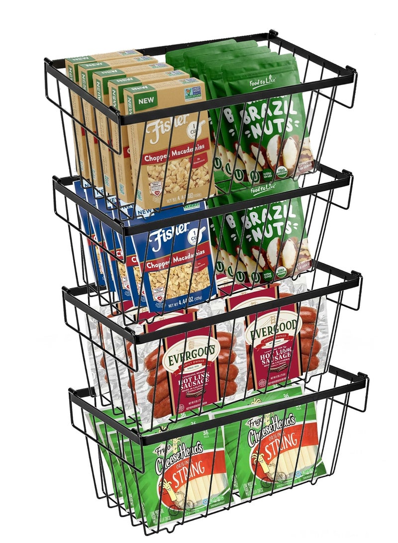 WALALLA 4 Pack Metal Large Chest Freezer Organizer, Stackable Freezer Baskets, Home Storage Banket, Freezer Drawers, Freezer Divider, Kitchen Storage Banket, Fridge Organizers  with Handles - Image 1