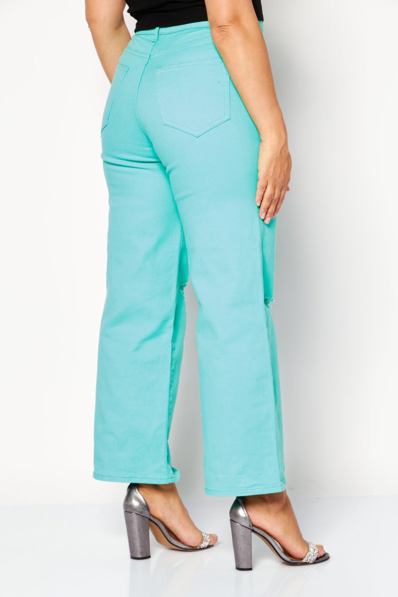 ONLY Women Wide Leg High Waist Denim Pants, Marine Green - Image 3