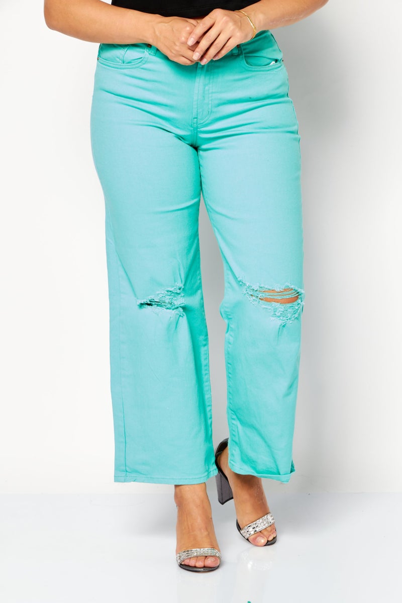 ONLY Women Wide Leg High Waist Denim Pants, Marine Green - Image 1