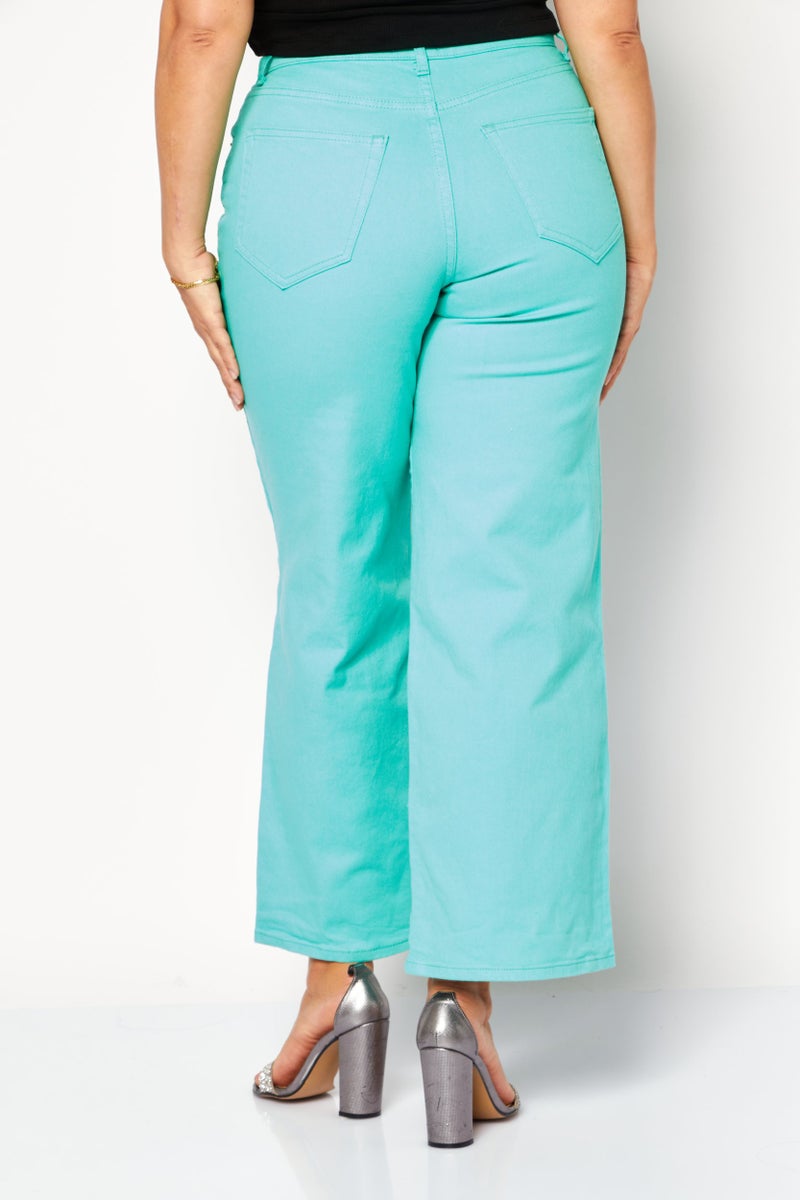 ONLY Women Wide Leg High Waist Denim Pants, Marine Green - Image 4