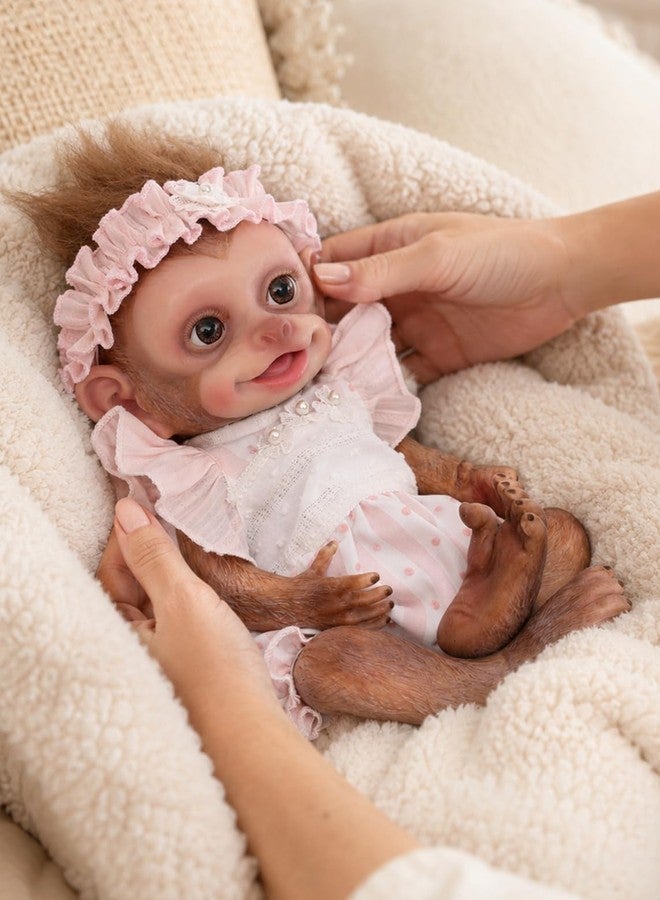 Cloveray 13 Inch Silicone Monkey Baby Doll, Full Body Solid Platinum Silicone Reborn Monkey with Long Tail, Joyful Open-Mouth Smile, Hand Rooted Hair and 2 Outfits, Gift for Kids Ages 3+ - Image 4