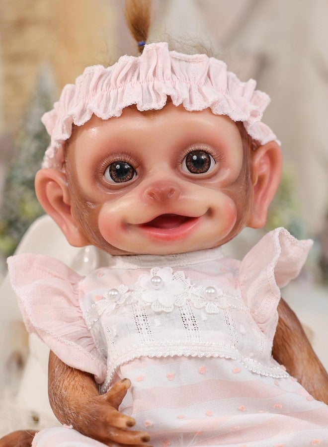 Cloveray 13 Inch Silicone Monkey Baby Doll, Full Body Solid Platinum Silicone Reborn Monkey with Long Tail, Joyful Open-Mouth Smile, Hand Rooted Hair and 2 Outfits, Gift for Kids Ages 3+ - Image 1
