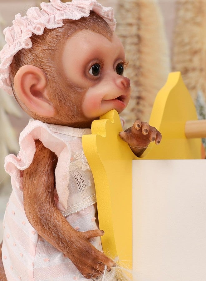 Cloveray 13 Inch Silicone Monkey Baby Doll, Full Body Solid Platinum Silicone Reborn Monkey with Long Tail, Joyful Open-Mouth Smile, Hand Rooted Hair and 2 Outfits, Gift for Kids Ages 3+ - Image 2